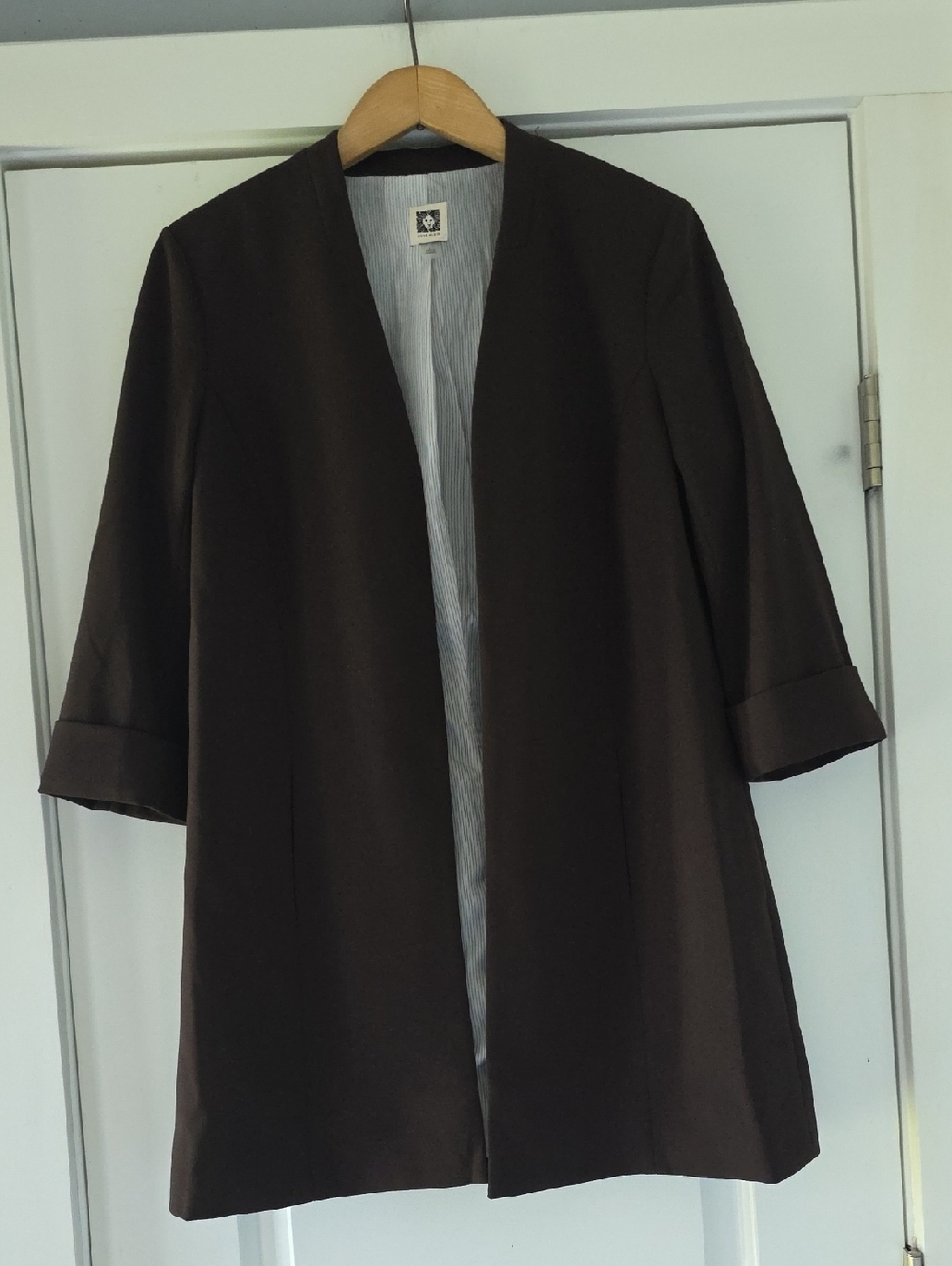 Anne Klein Dark Brown Long-line Open-Front Coat